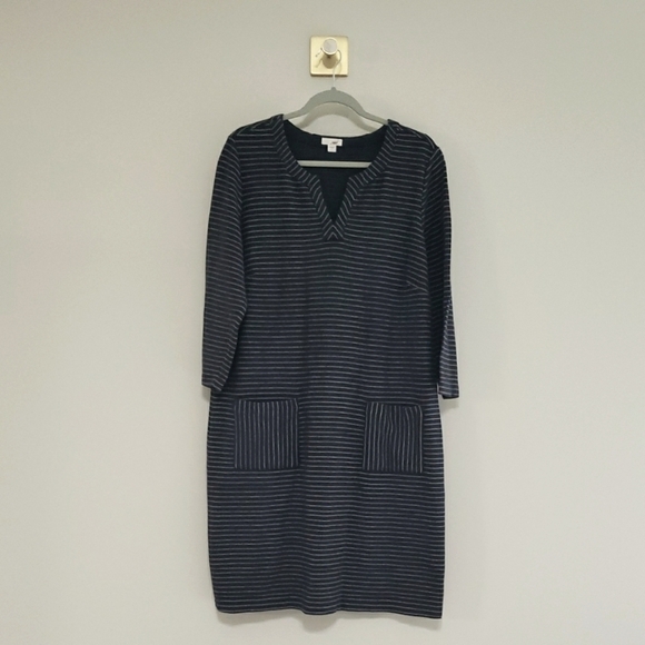 J. Jill Sheath Dress Large Navy Blue Stripe Pockets Work Office Career Corpcore - Picture 1 of 13